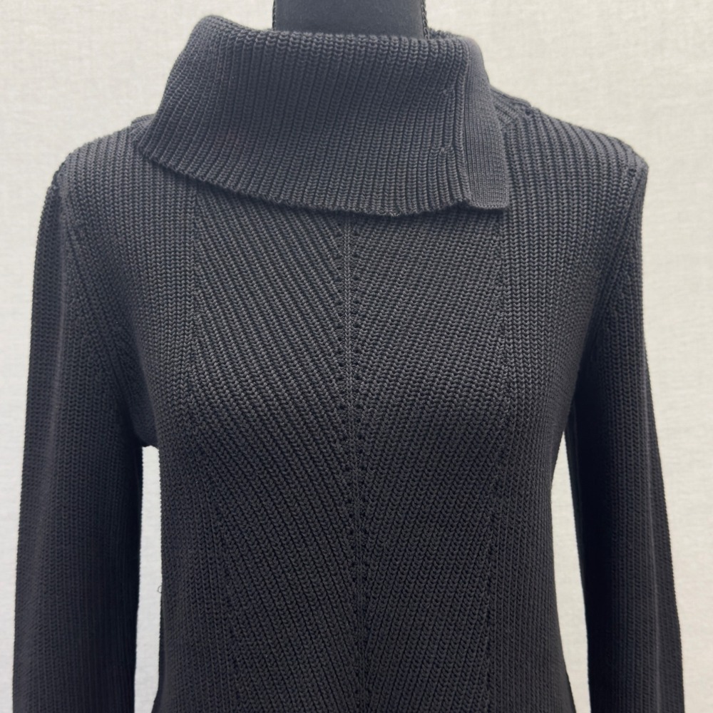 Talbots Black Cowl Neck‎ Ribbed Chevron Knit Sweater Women's Size XS - Picture 2 of 10